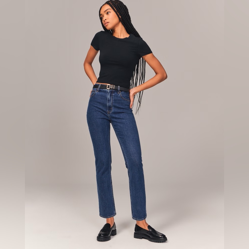 Abercrombie & Fitch The Ankle Straight Ultra High Rise Jeans - Dark Blue 29